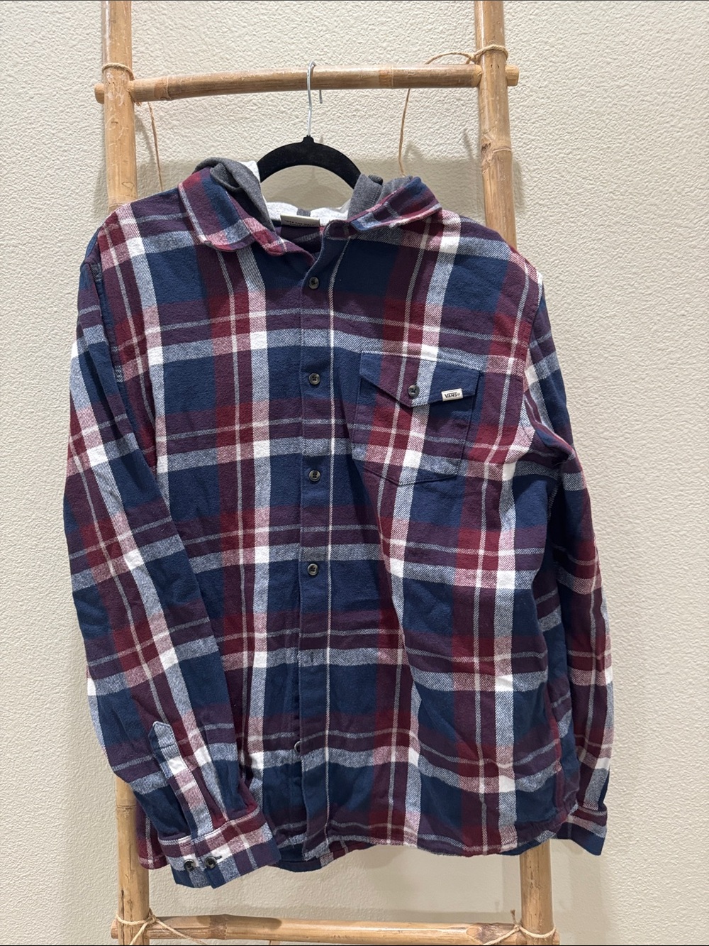 Men's vans Plaid Button-Up Shirt Jacket - Navy & Burgundy